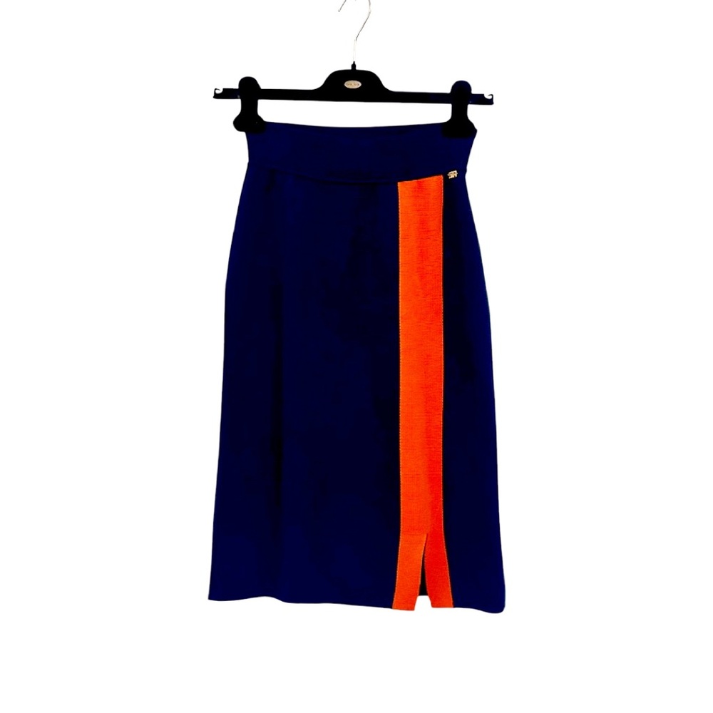 Sonia Rykiel Navy with Orange Stripe Cotton Knit Pencil Skirt